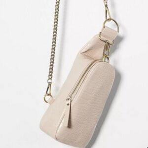 Anthropologie Cream Croc-Embossed Chain Strap Satchel